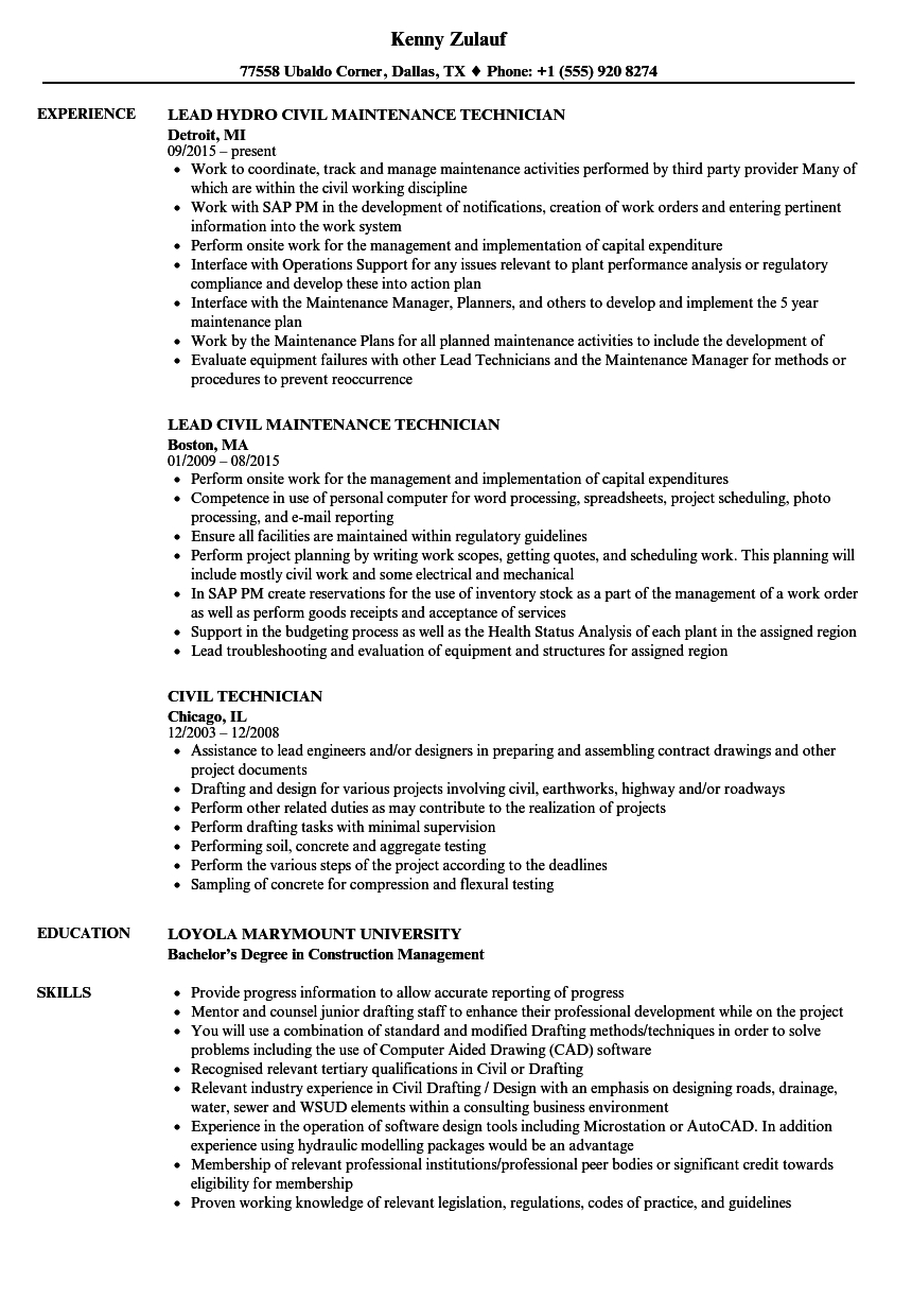 Civil Engineering Technician Cv Template Word Invitation Template Ideas