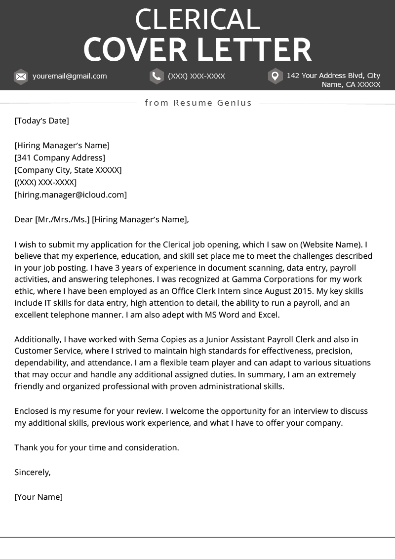 Clerical Cover Letter Example Tips Resume Genius in dimensions 800 X 1132