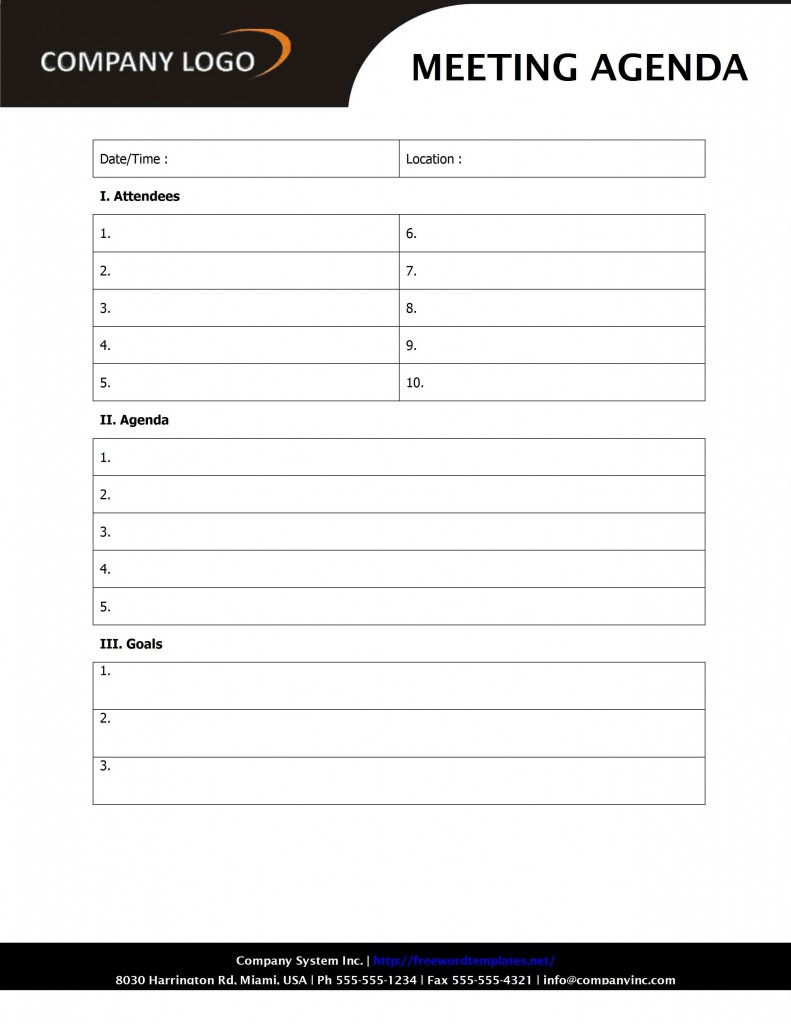 Clever Business Meeting Agenda Template Sample With Company for size 791 X 1024