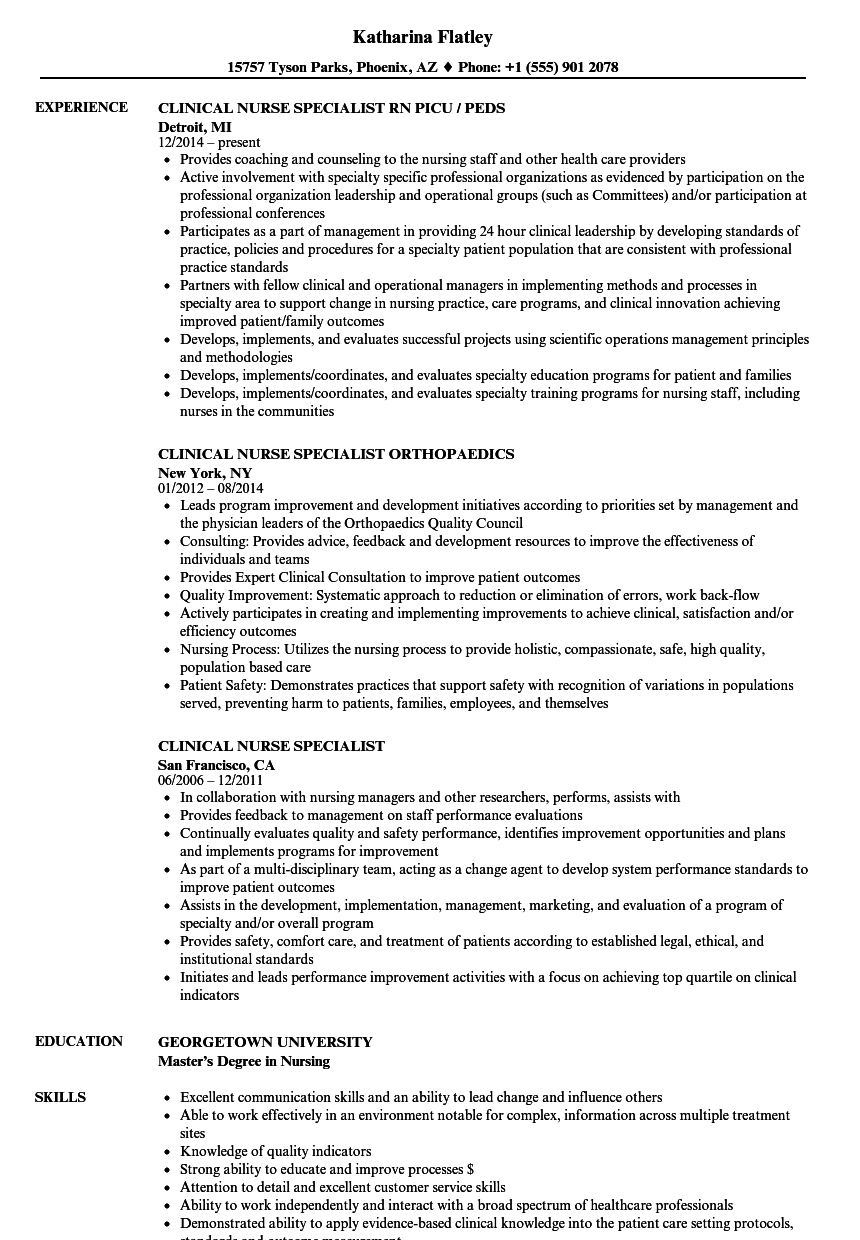 Clinical Nurse Specialist Resume Samples Velvet Jobs with regard to size 860 X 1240