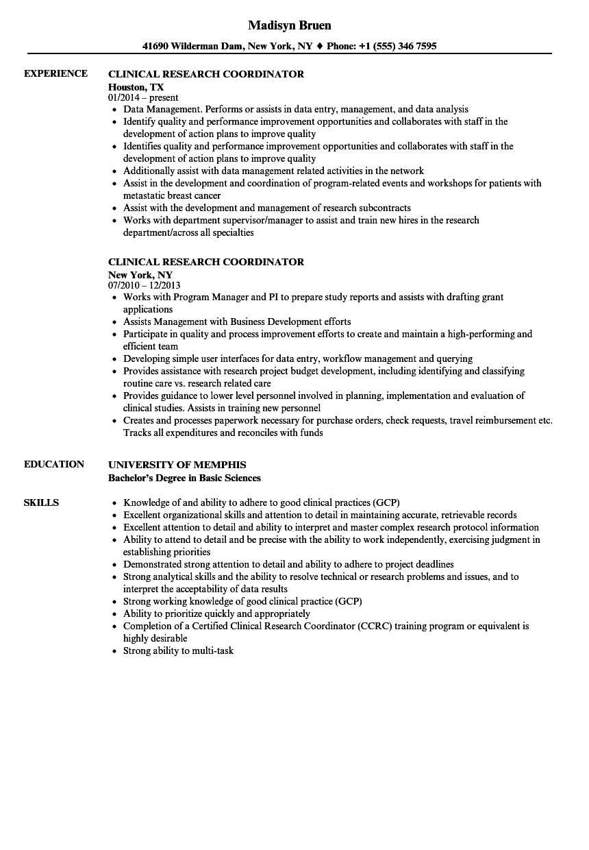 Clinical Research Coordinator Resume Samples Velvet Jobs with size 860 X 1240