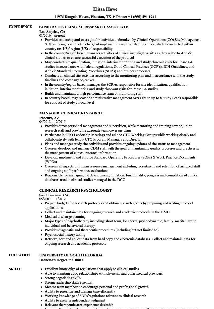 Clinical Research Resume Samples Velvet Jobs intended for dimensions 860 X 1240