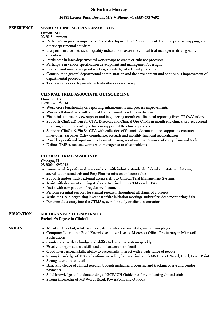 Clinical Trial Associate Resume Samples Velvet Jobs with sizing 860 X 1240