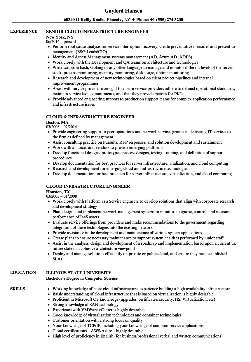 Cloud Infrastructure Engineer Resume Samples Velvet Jobs throughout size 860 X 1240