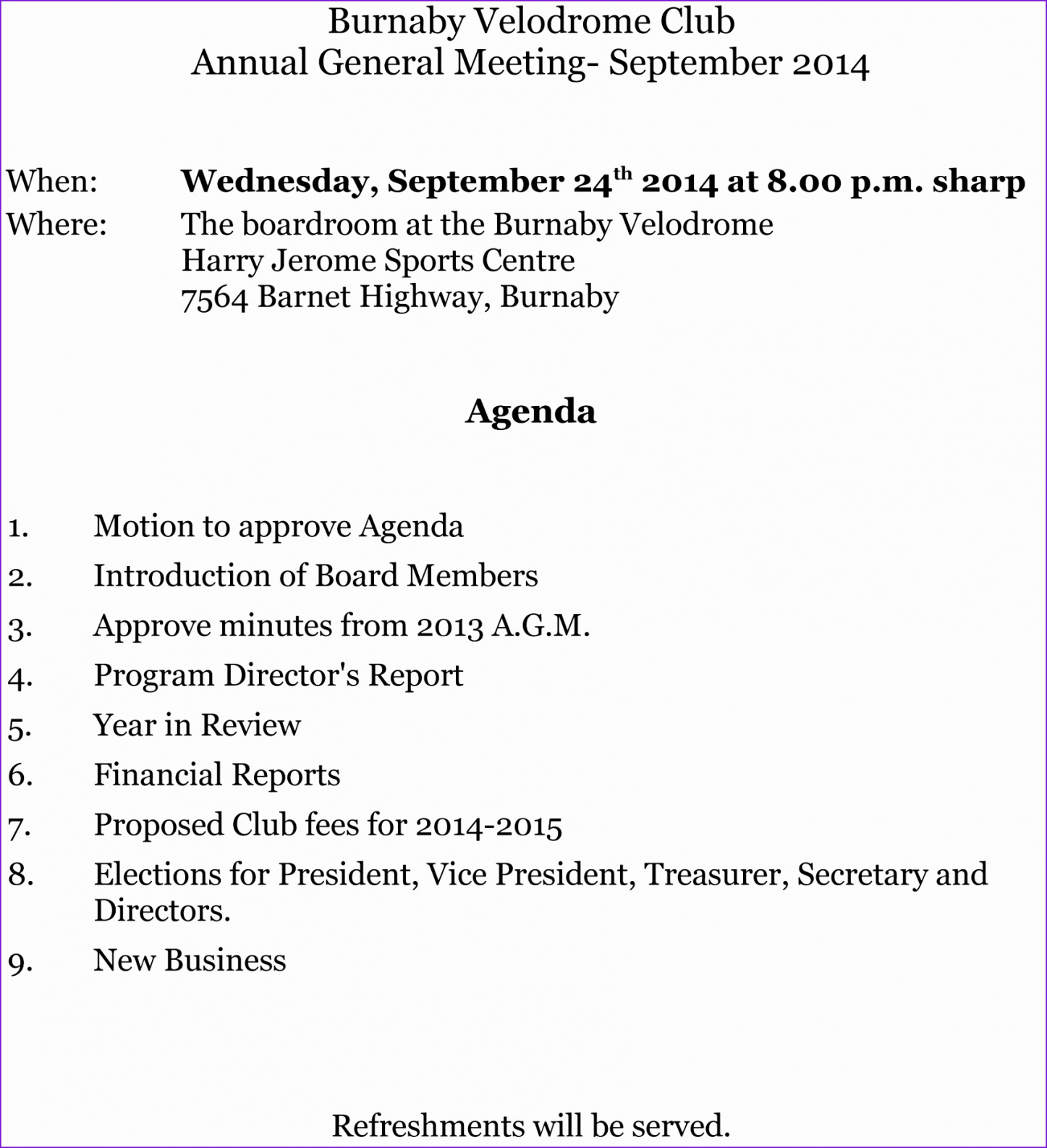 Sports Club Meeting Agenda Template • Invitation Template Ideas