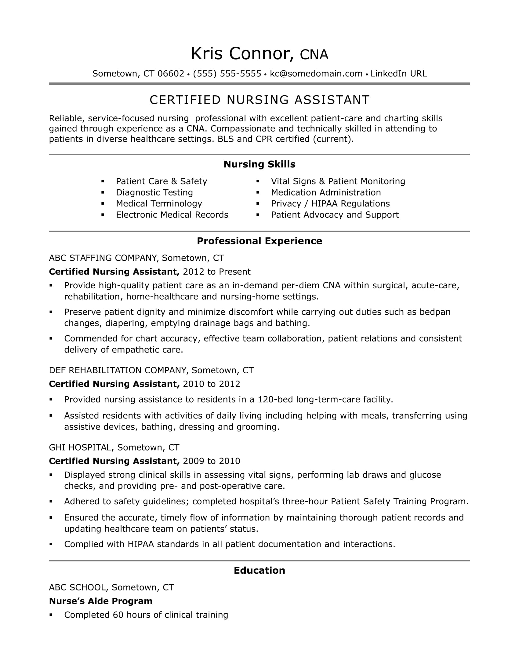 Cna Resume Examples Skills For Cnas Monster for sizing 1700 X 2200