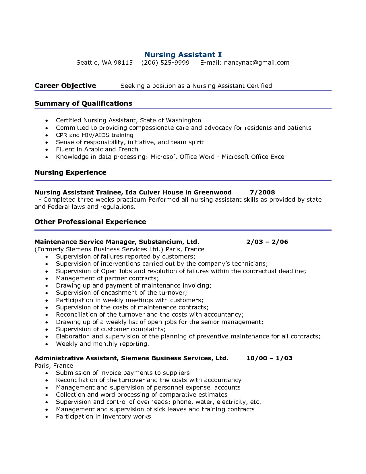 Cna Resume Template Microsoft Word All New Resume Examples with dimensions 1275 X 1650