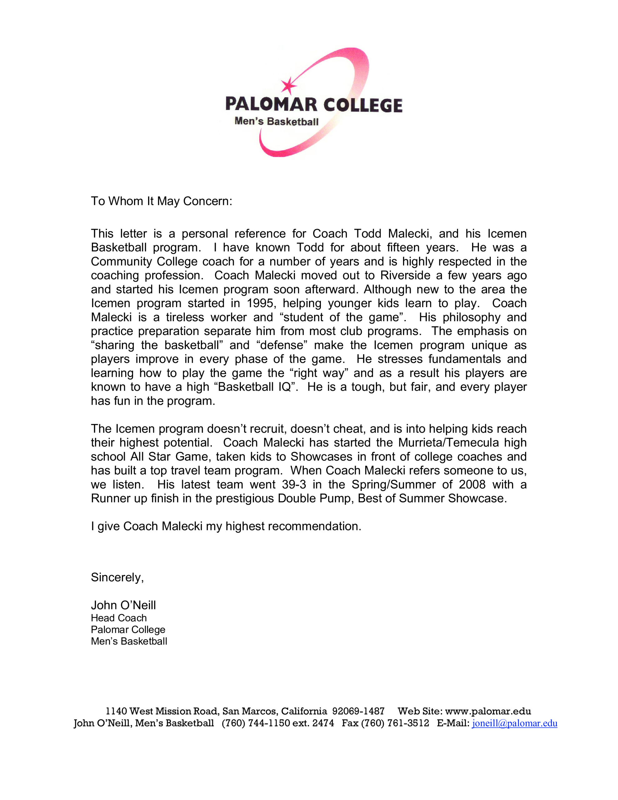 Coaching Letter Of Recommendation Enom with regard to size 2550 X 3300