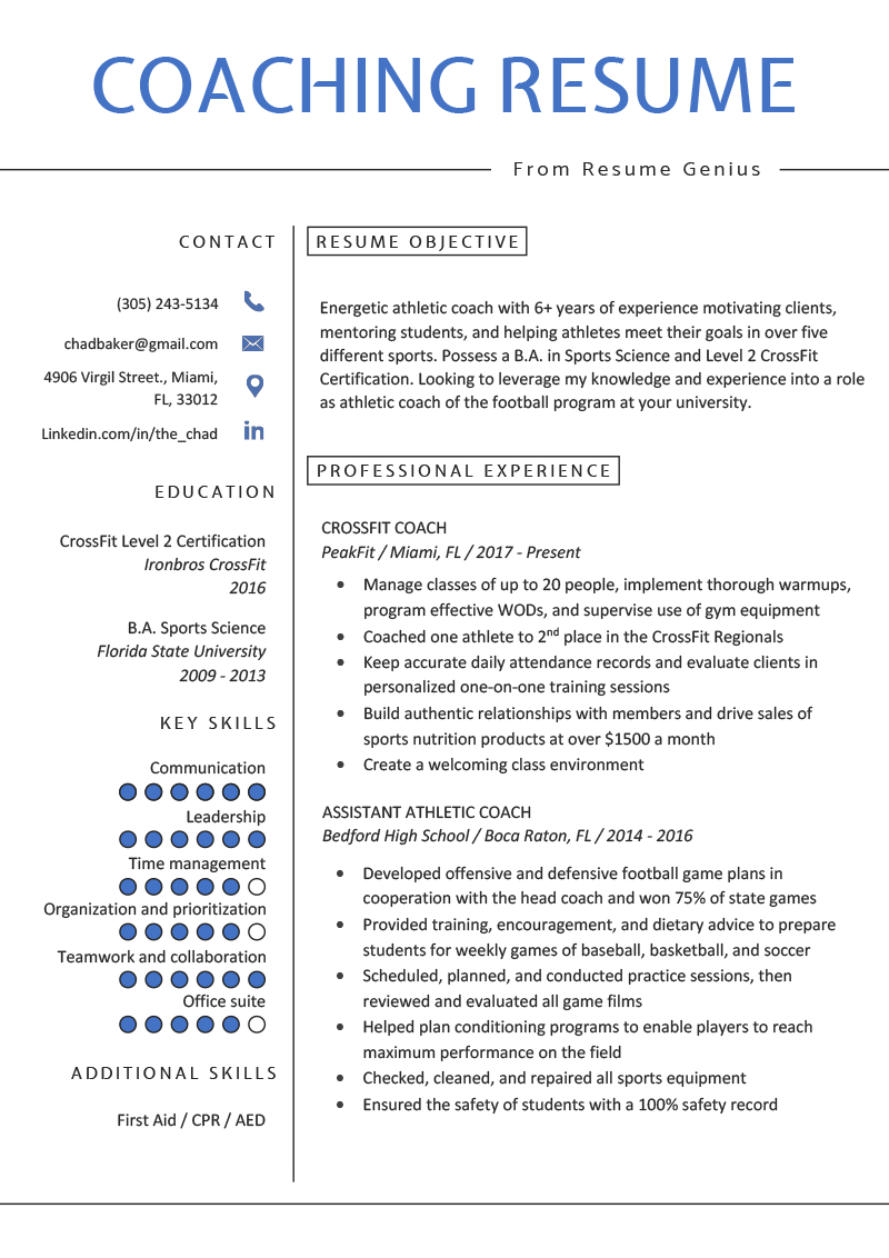 Coaching Resume Sample Writing Tips Resume Genius for sizing 800 X 1132