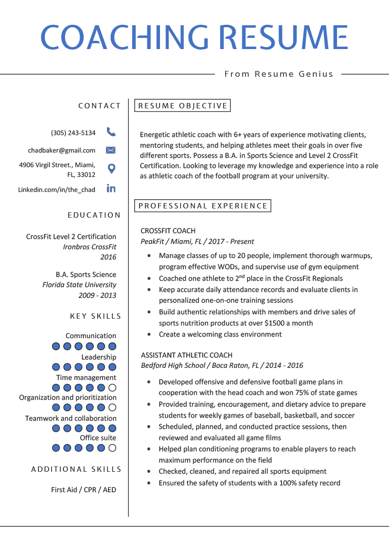 Coaching Resume Samples Akali for proportions 800 X 1132