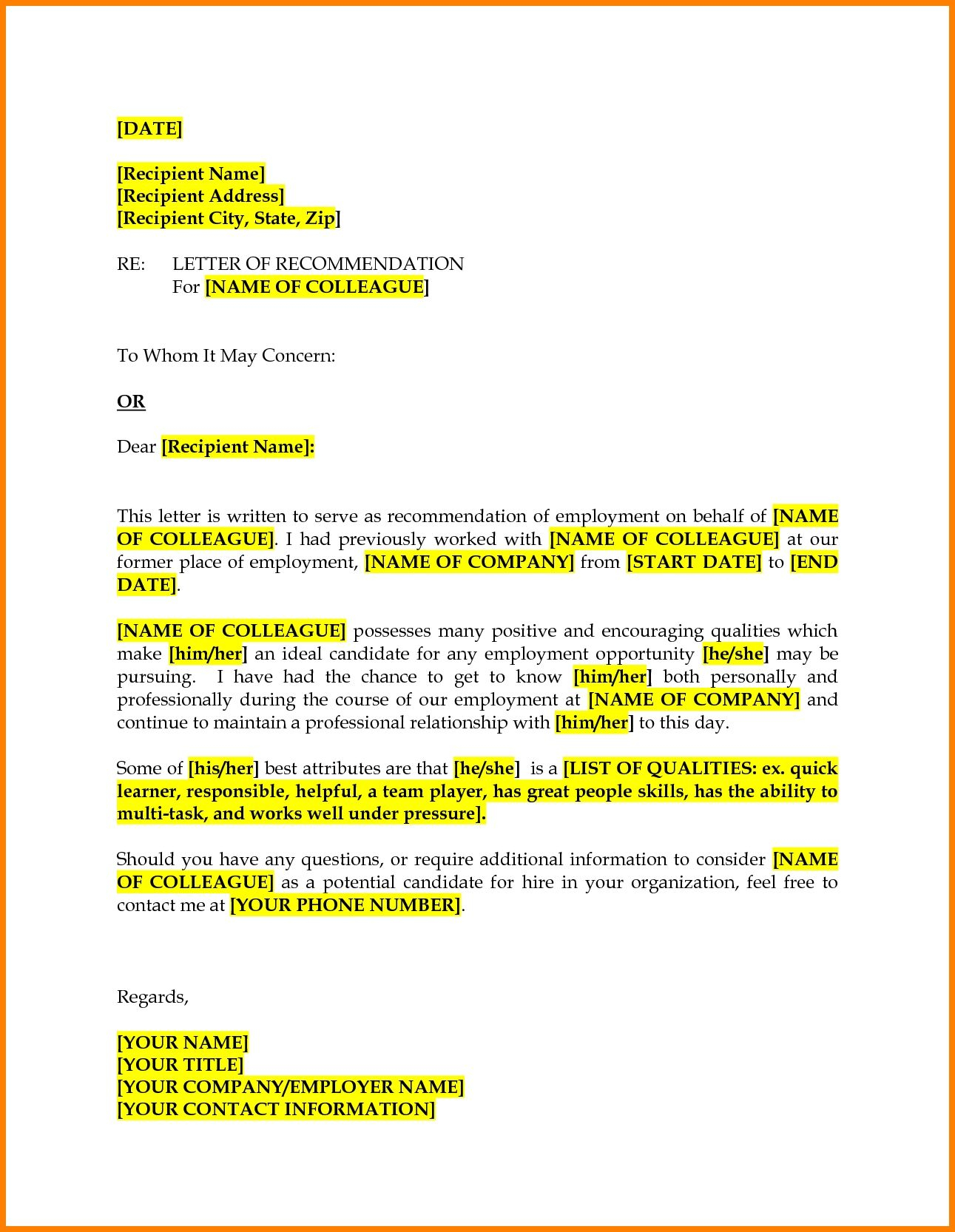 Colleague Recommendation Letter Barebearsbackyardco With in proportions 1291 X 1666