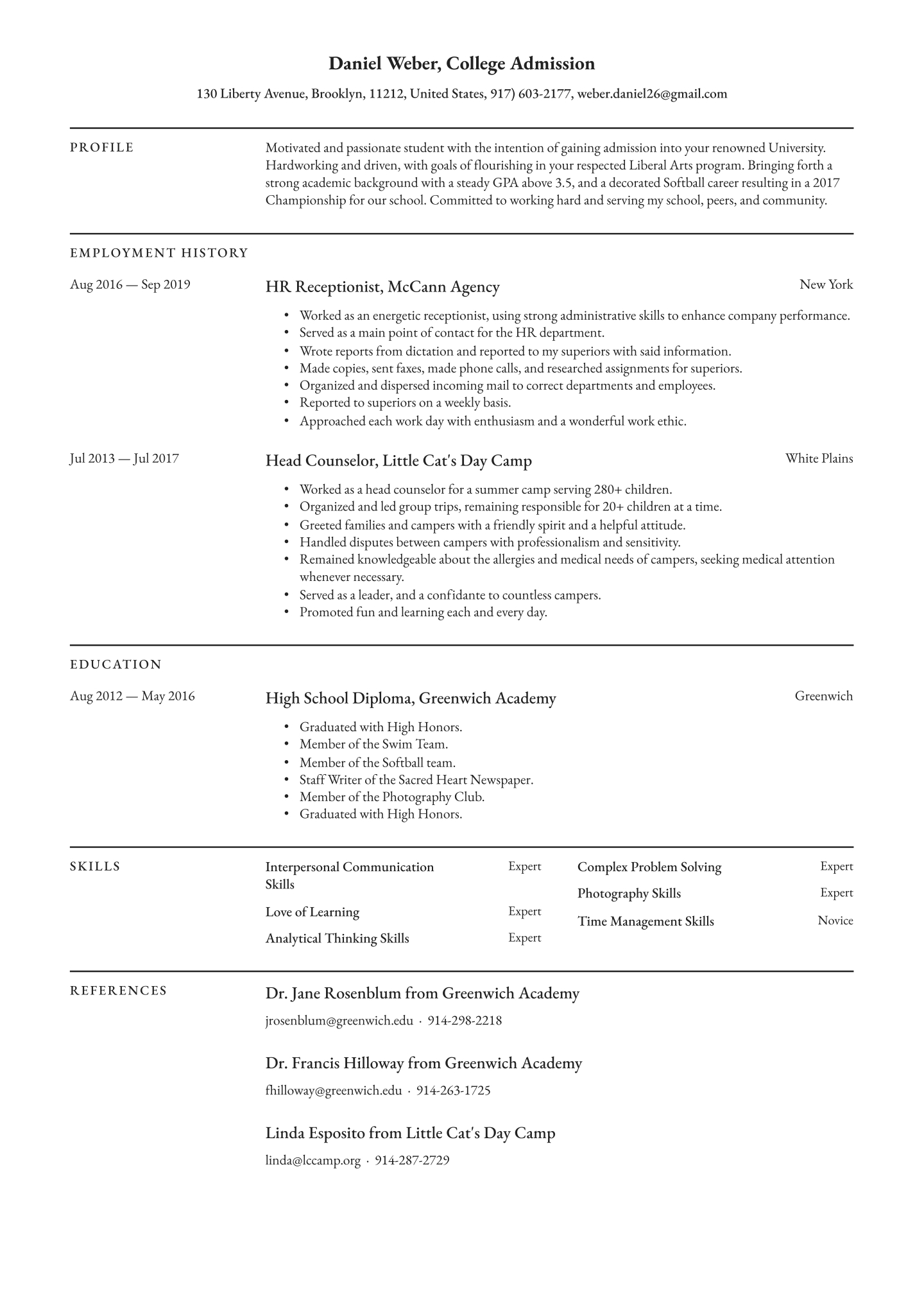 College Admissions Resume Examples Writing Tips 2020 Free with proportions 1440 X 2036