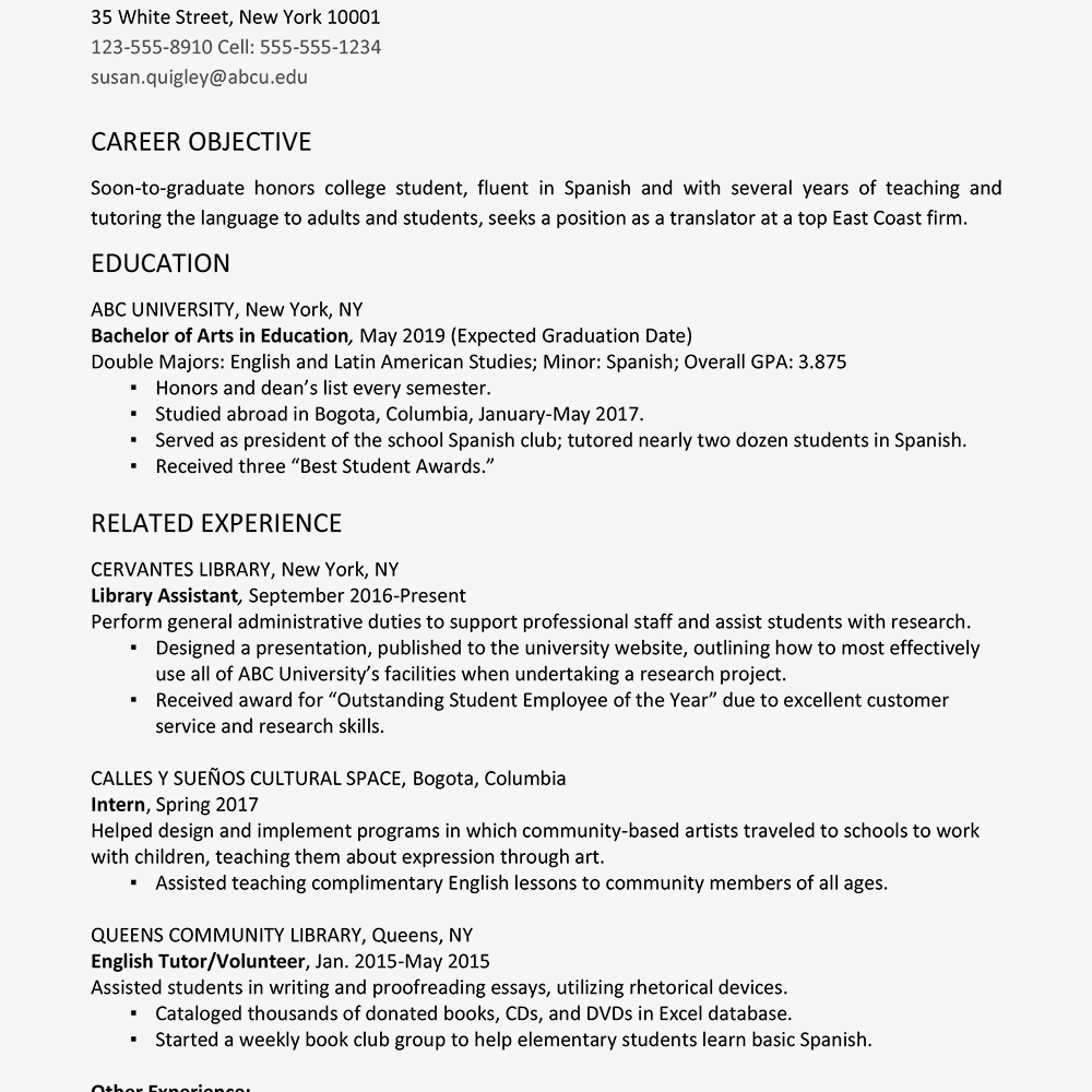 College Graduate Resume Example And Writing Tips in size 1000 X 1000