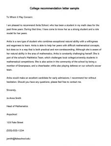 College Recommendation Letter 10 Sample Letters Free for sizing 800 X 1055