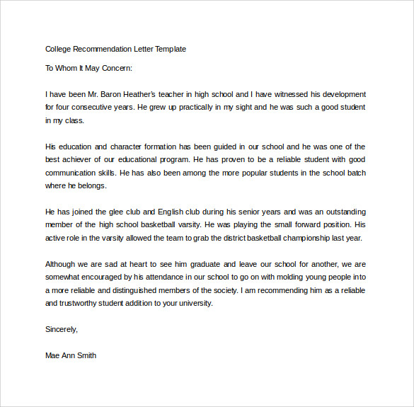 College Recommendation Letter For High School Student Debandje within dimensions 585 X 575