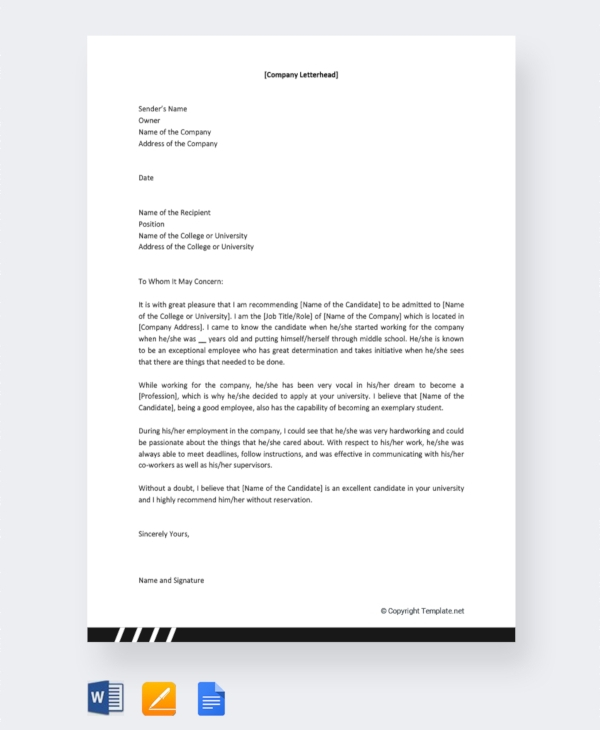 College Recommendation Letter From Employer Sample Debandje with dimensions 600 X 730