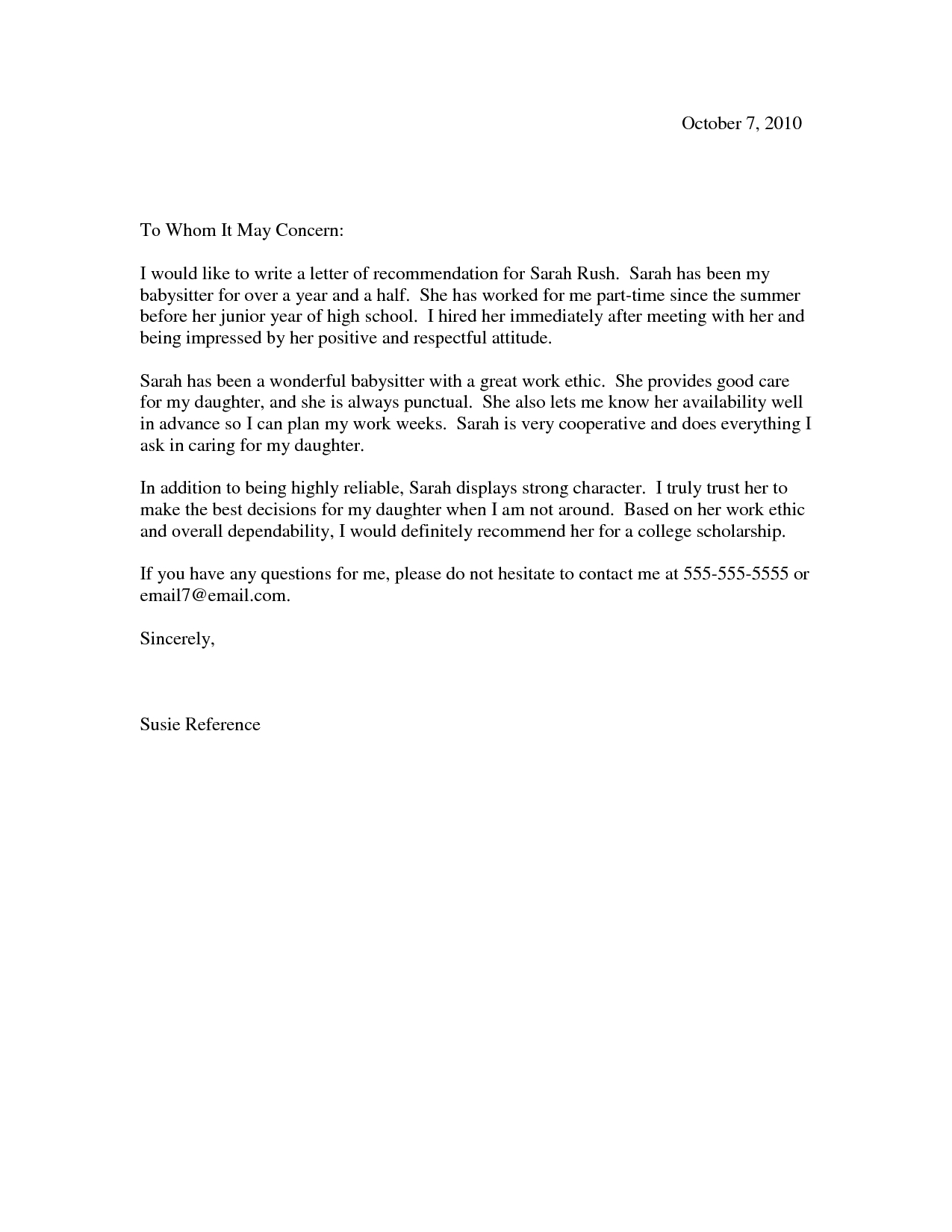 College Recommendation Letter Sample College for dimensions 1275 X 1650