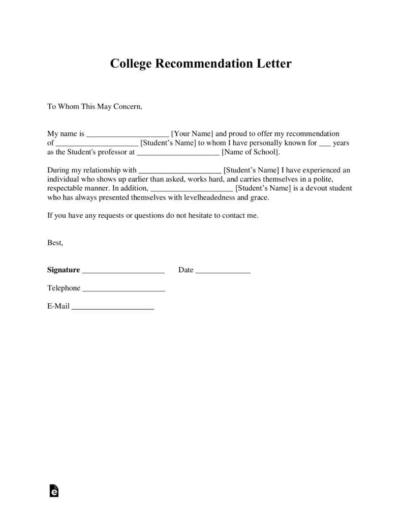 College Reference Letter Template Akali for sizing 791 X 1024