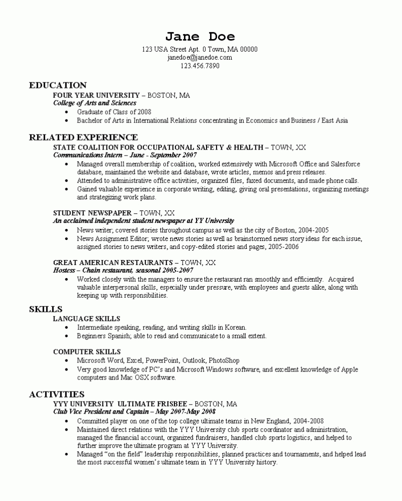 College Resume College Resume College Resume Template inside measurements 800 X 998