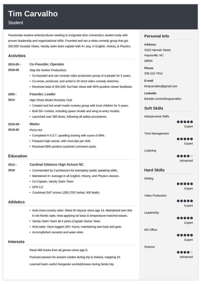 College Resume Template For High School Students 2020 throughout sizing 800 X 1130