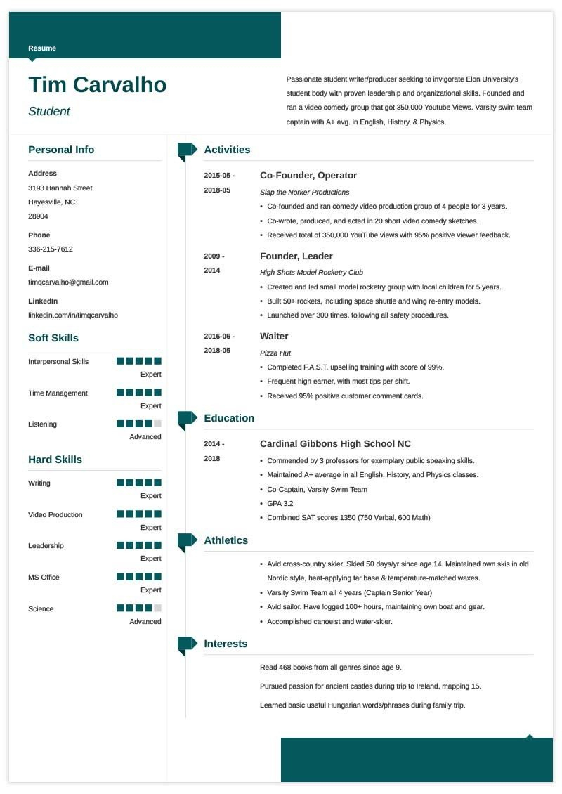 College Resume Template For High School Students 2020 throughout sizing 800 X 1130