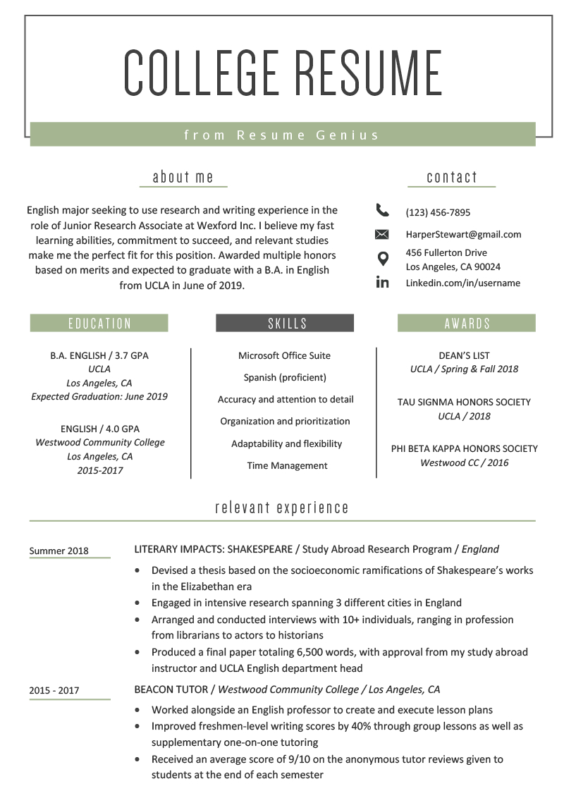 College Student Resume Sample Writing Tips Resume Genius pertaining to measurements 800 X 1132