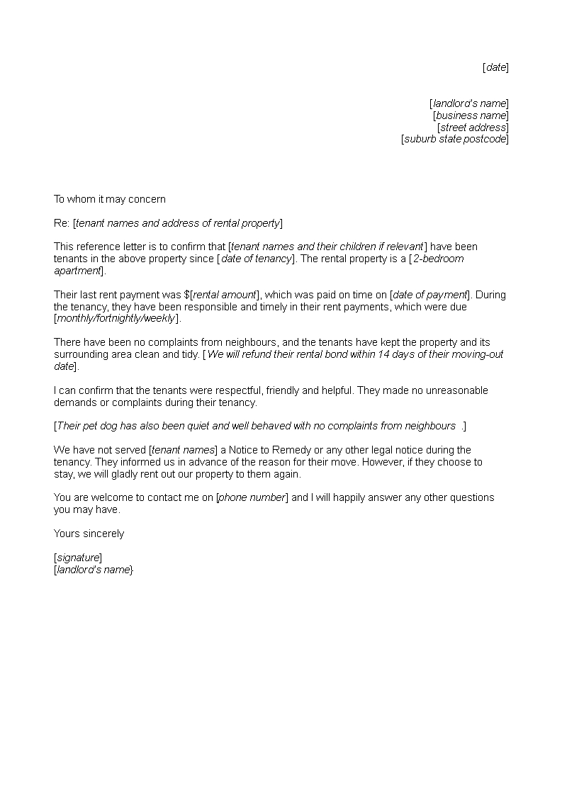 Commercial Rental Reference Letter Templates At with regard to measurements 793 X 1122