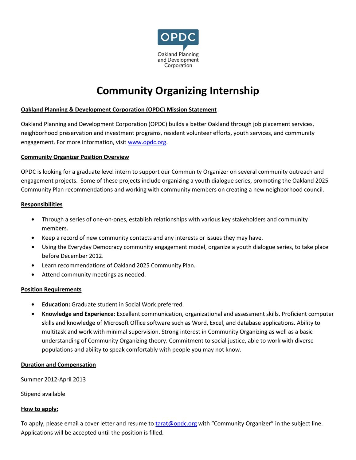 Community Organizer Intern Job Description Oakland intended for proportions 1159 X 1499