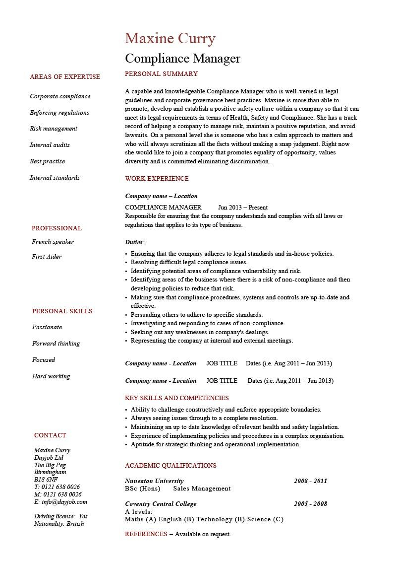 Compliance Manager Resume Manager Resume for measurements 801 X 1132