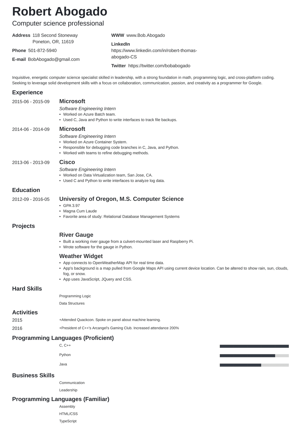 Computer Science Cs Resume Example Template Guide inside size 990 X 1400