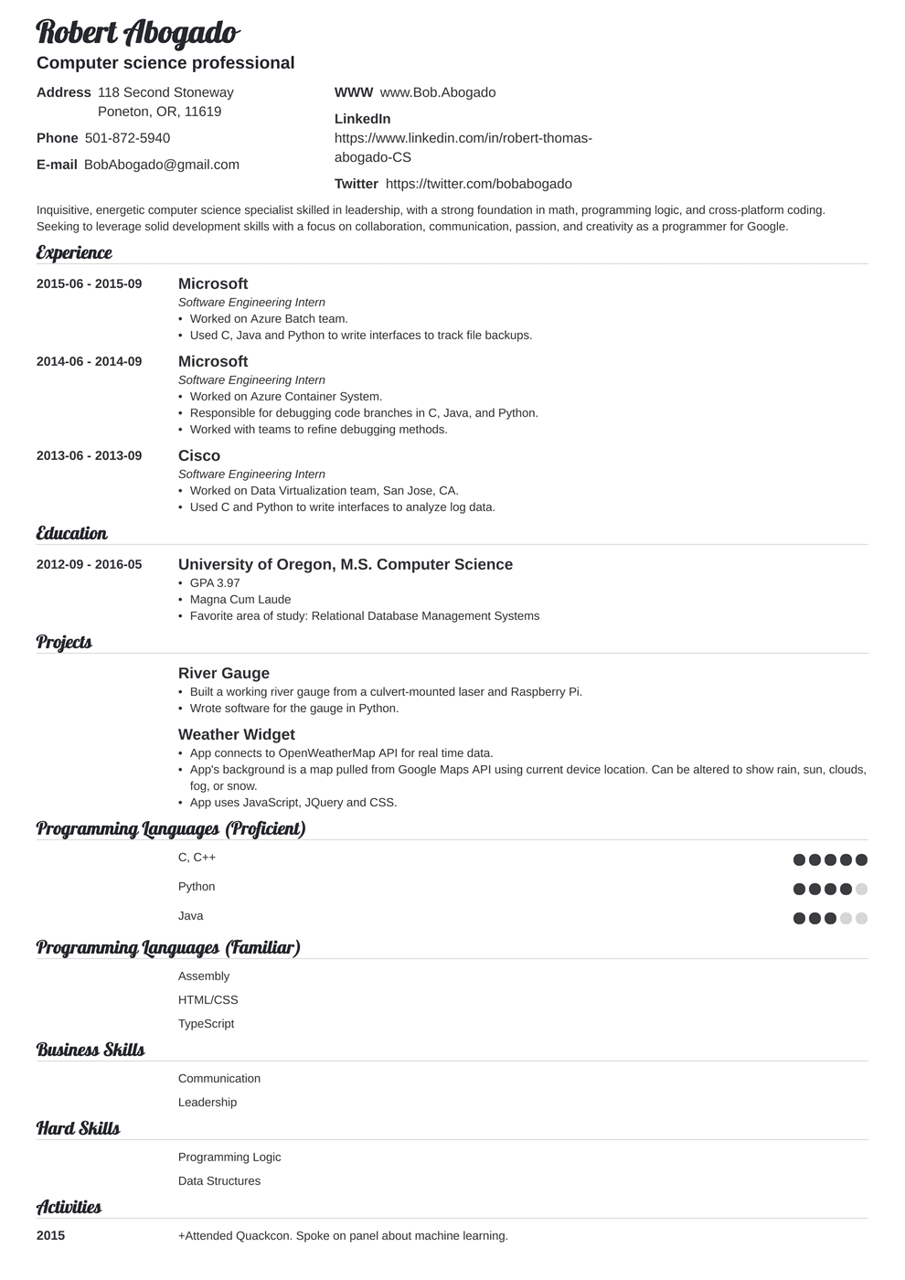 Computer Science Cs Resume Example Template Guide intended for dimensions 990 X 1400