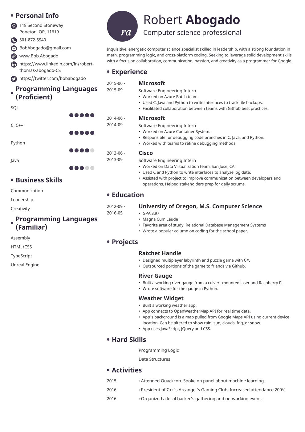 Computer Science Cs Resume Example Template Guide with regard to proportions 990 X 1400