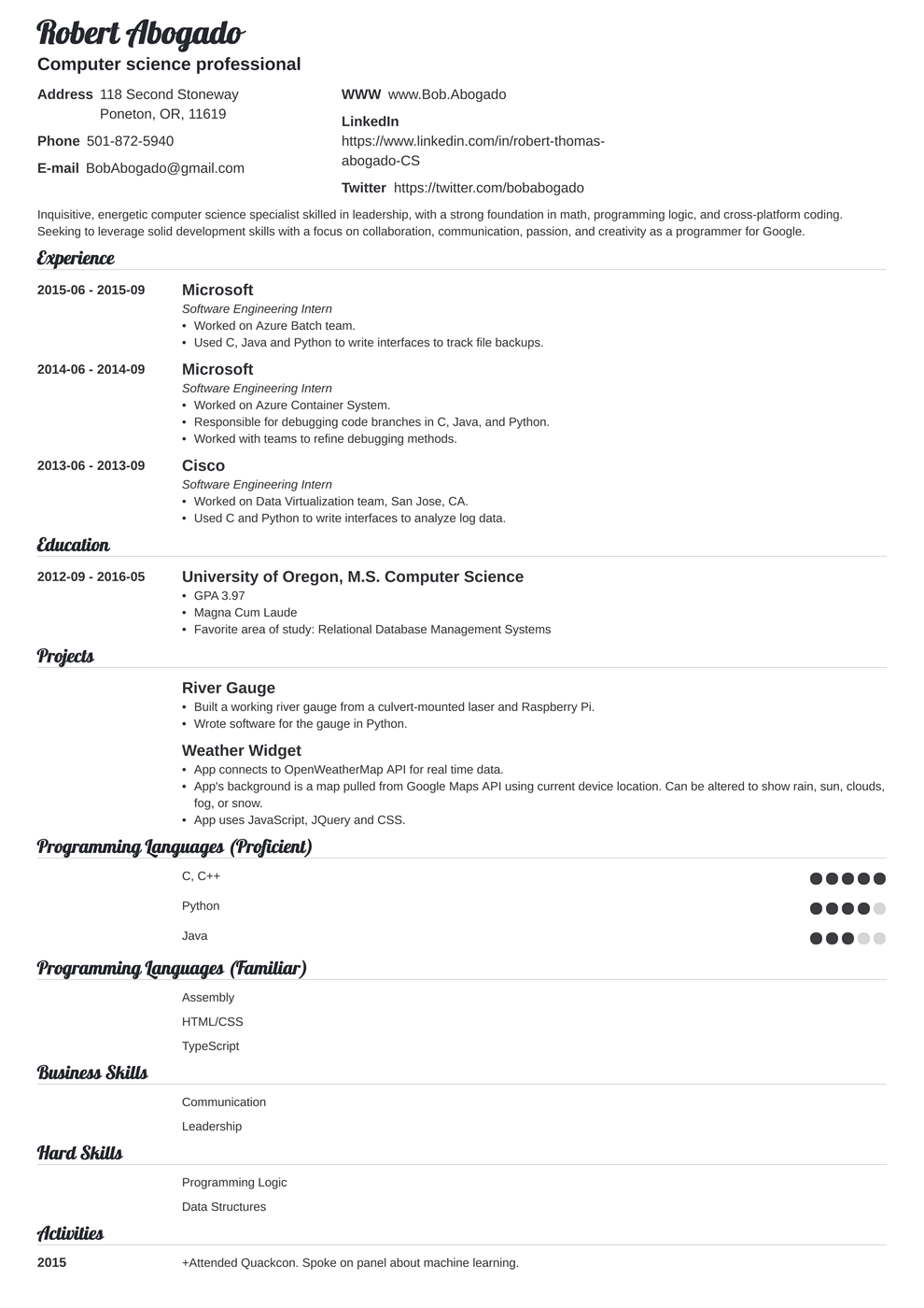 Computer Science Cs Resume Example Template Guide with sizing 990 X 1400