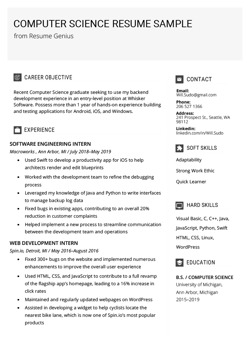 Computer Science Resume Sample Writing Tips Resume Genius throughout proportions 800 X 1132