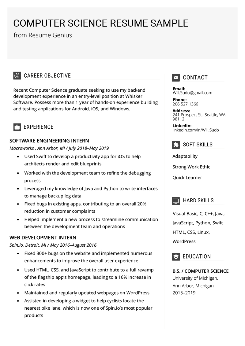 Computer Science Resume Sample Writing Tips Resume Genius within dimensions 800 X 1132