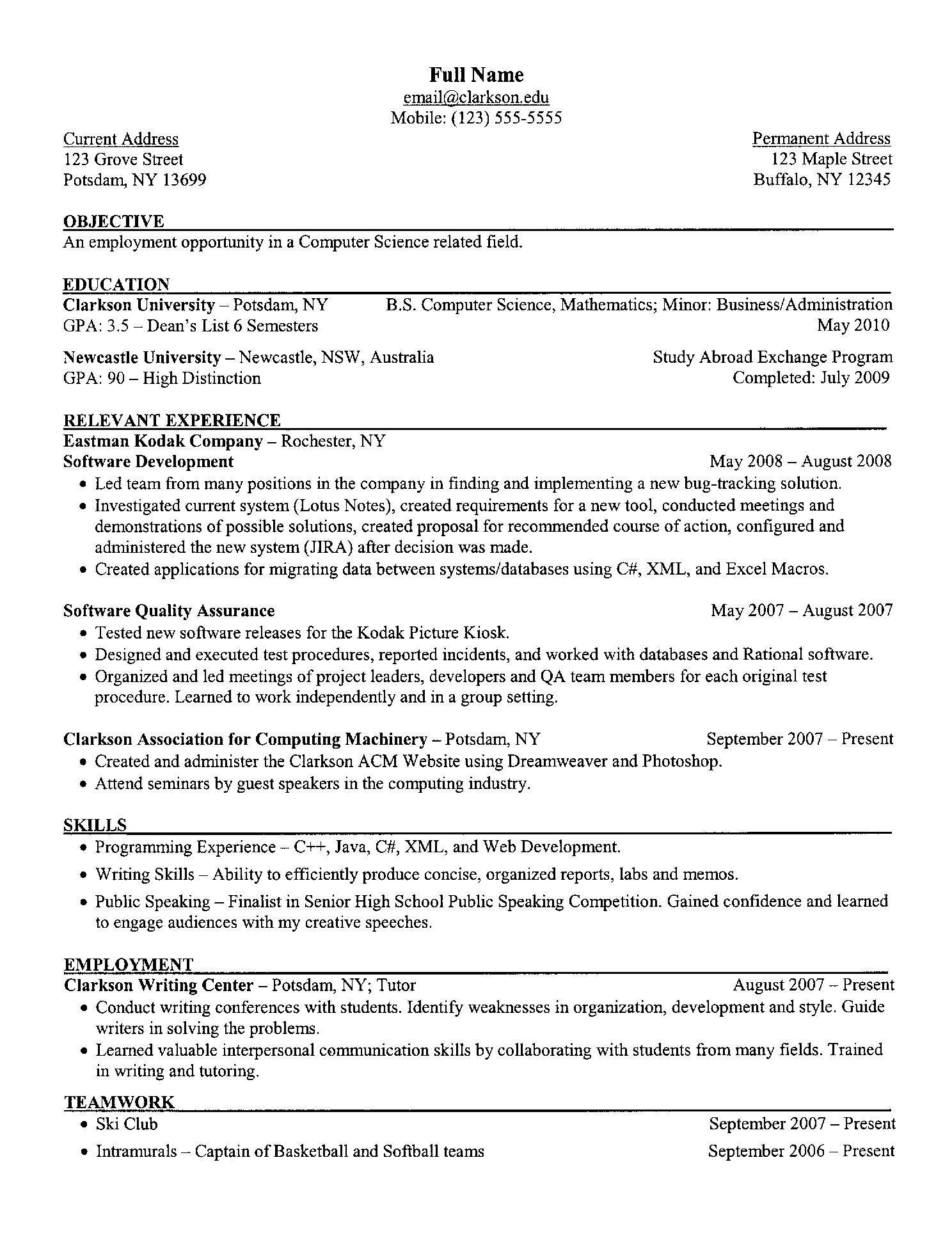 Computer Science Resume Skills Student Resume Template intended for sizing 1488 X 1952
