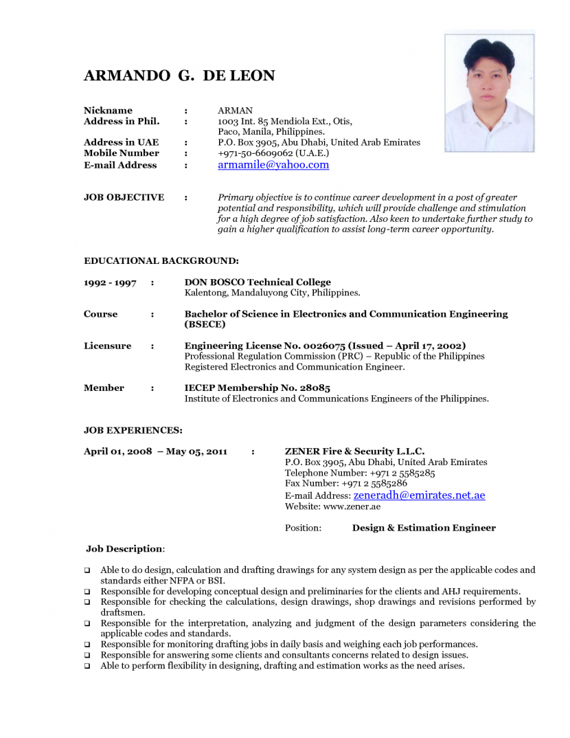 resume for seaman format