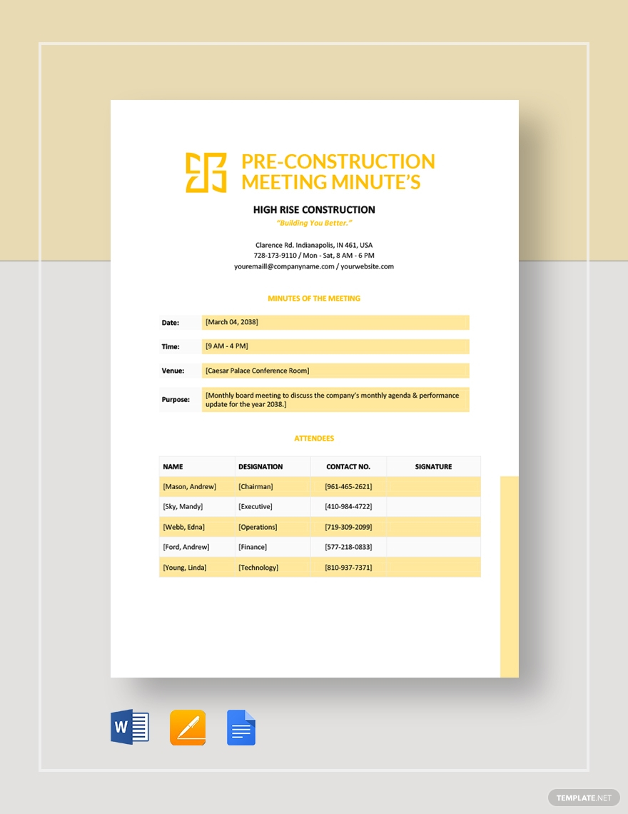 Construction Meeting Agenda Template For Word Pdf Format throughout sizing 880 X 1140