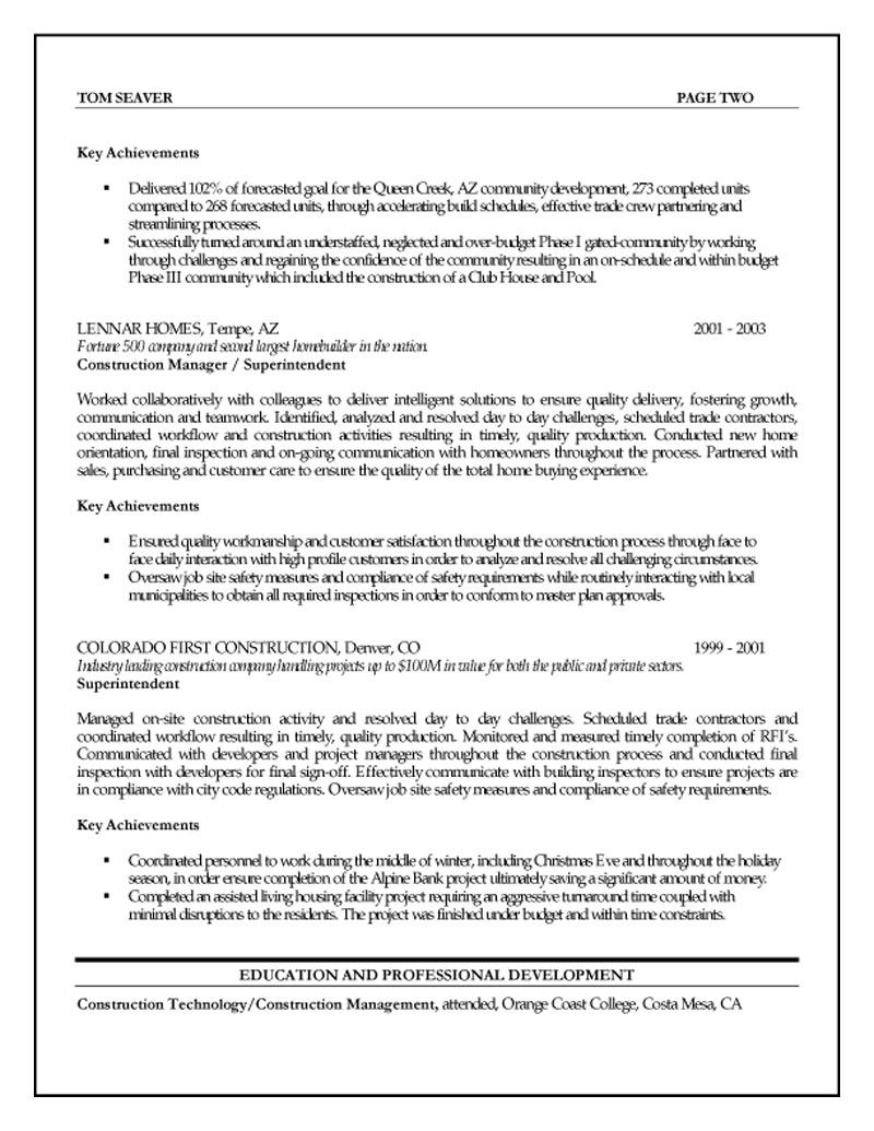 Construction Project Manager Resume Template Free • Invitation Template ...