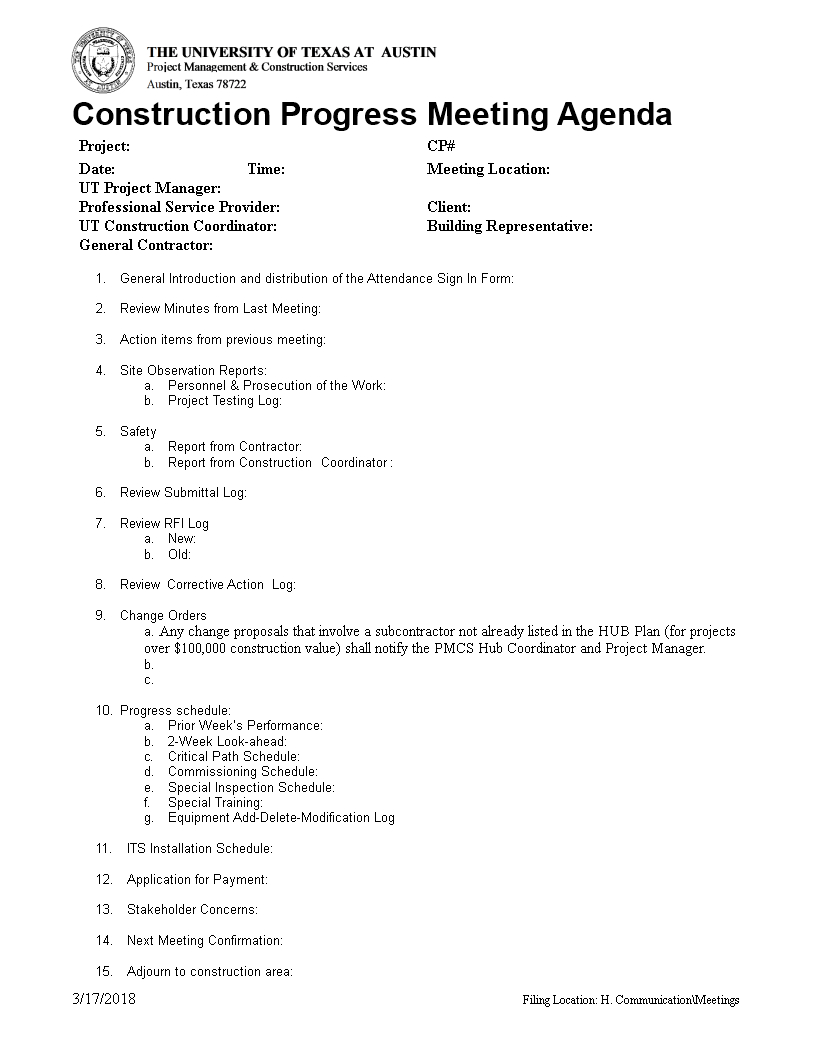 Construction Project Progress Meeting Agenda Templates At pertaining to dimensions 815 X 1055