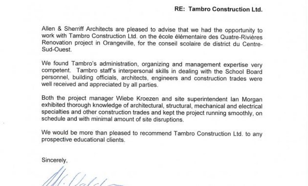 Construction Recommendation Letter Sample Debandje intended for sizing 791 X 1024