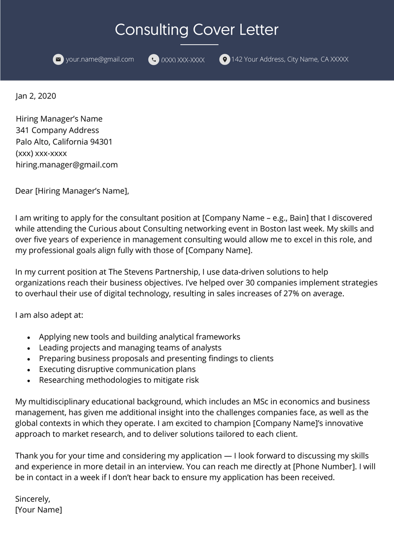 business consulting cover letter