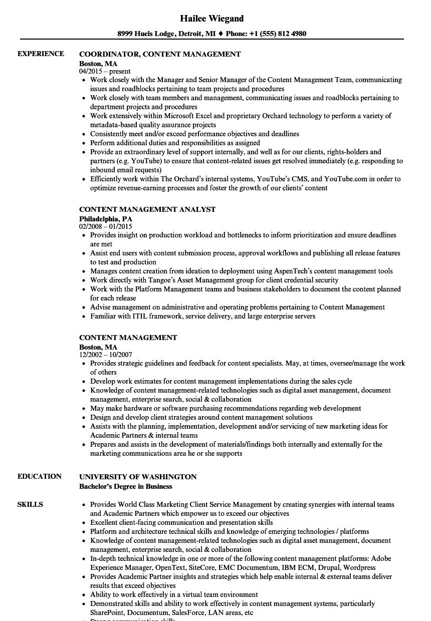 Content Management Resumes Debandje pertaining to proportions 860 X 1240