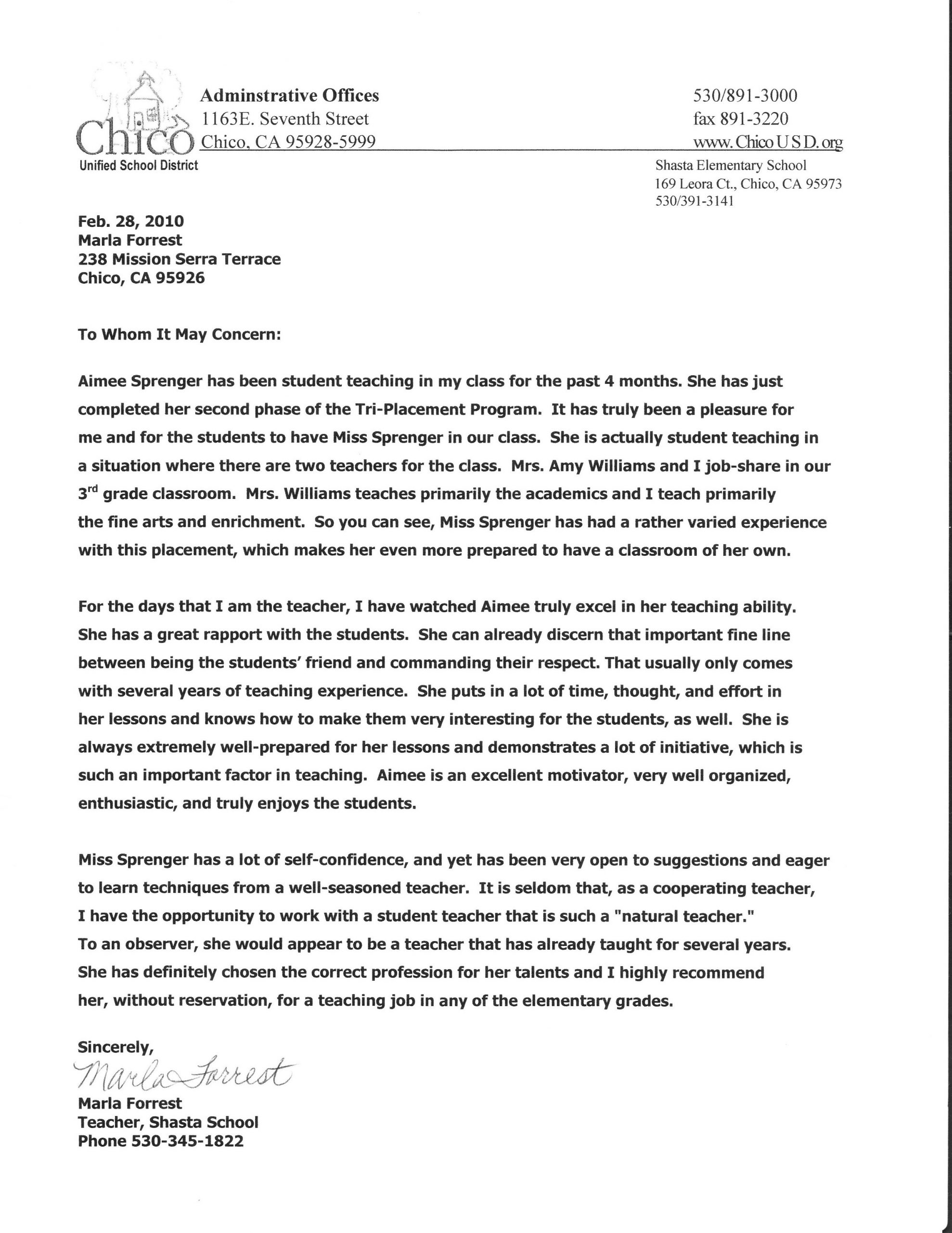Cooperating Teacher Letter Of Recommendation Akali intended for proportions 2549 X 3299