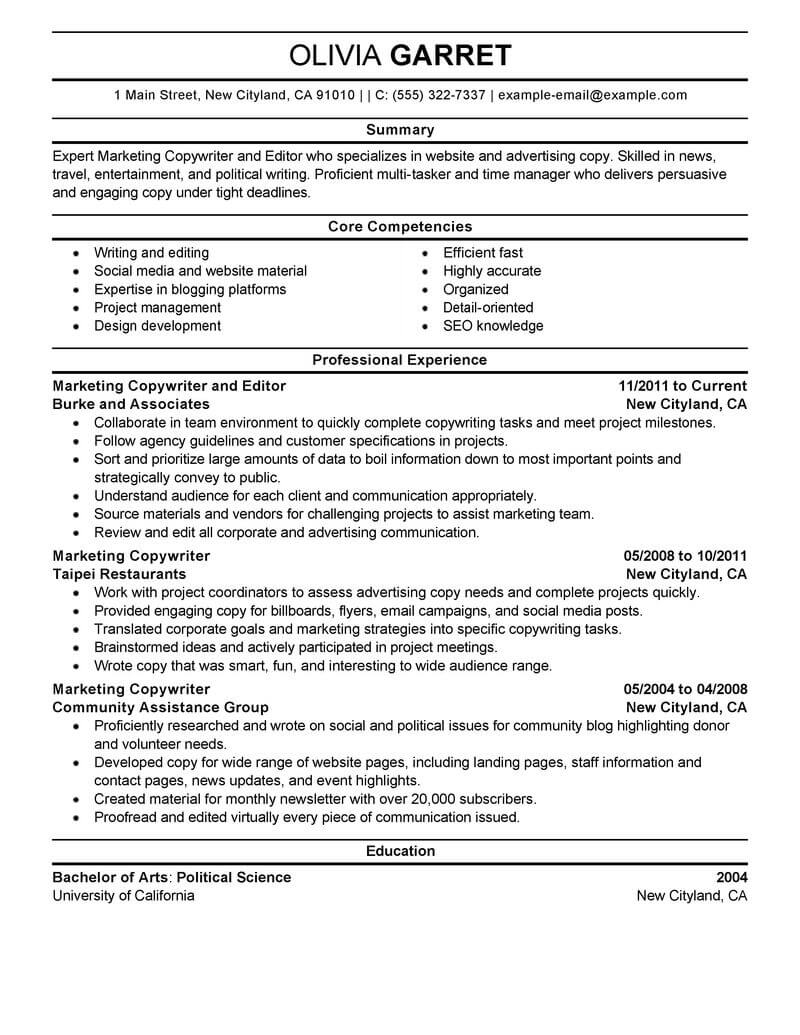 Copywriter And Editor Samples No Experience Resumes inside sizing 800 X 1035