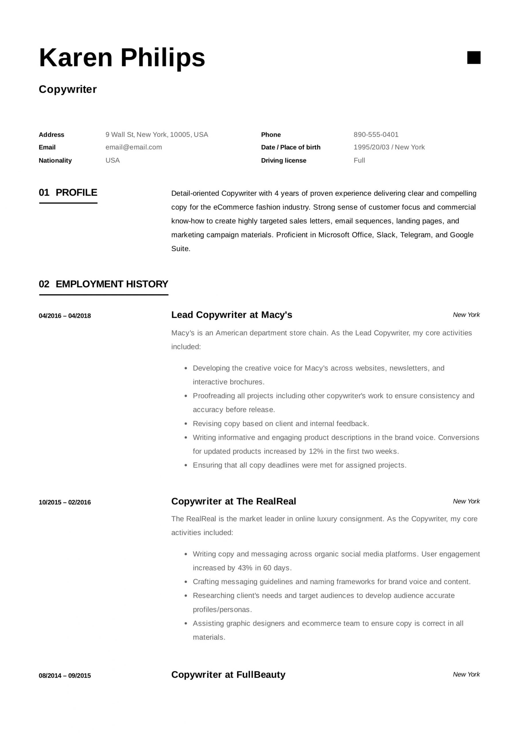 Copywriter Resume Writing Guide 12 Templates 2020 Pdf for dimensions 2048 X 2898