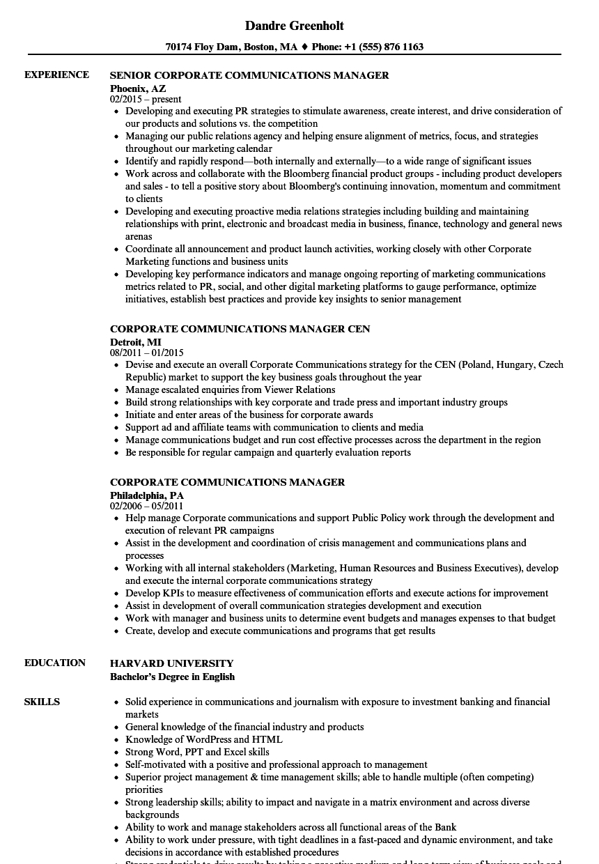 Corporate Communications Manager Resume Samples Velvet Jobs with regard to dimensions 860 X 1240