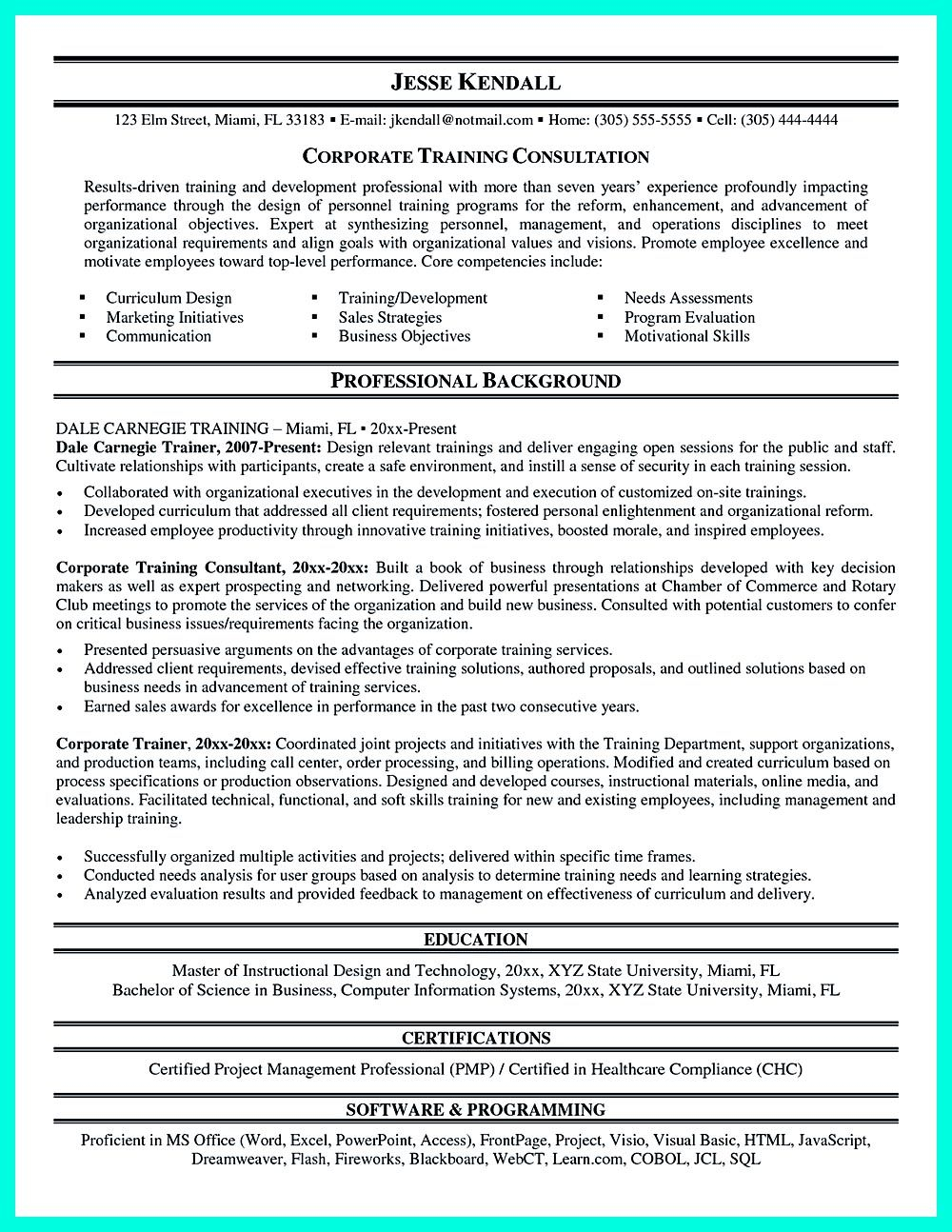 Corporate Trainer Resume Can Be In Chronological Or Reverse in dimensions 1000 X 1294