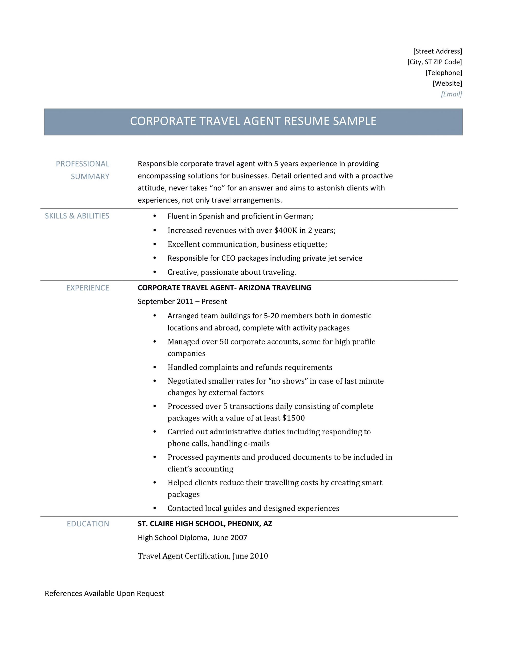 Corporate Travel Agent Resume Template And Job Description intended for measurements 2550 X 3300