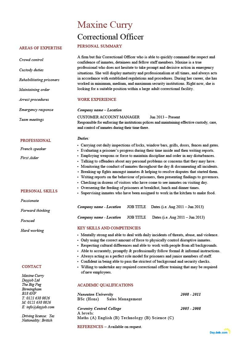 Correctional Officer Resume Template Cv Example Prison pertaining to sizing 801 X 1132